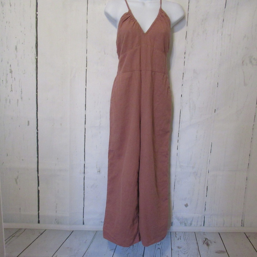 Abercrombie & Fitch Overalls S Pink‎ Linen Wide Leg Jumpsuit Boho Festival